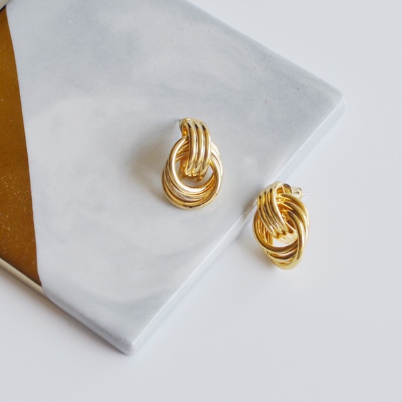 French Vintage Gold Plated Linked Hoop Earrings - Picture 2 of 8